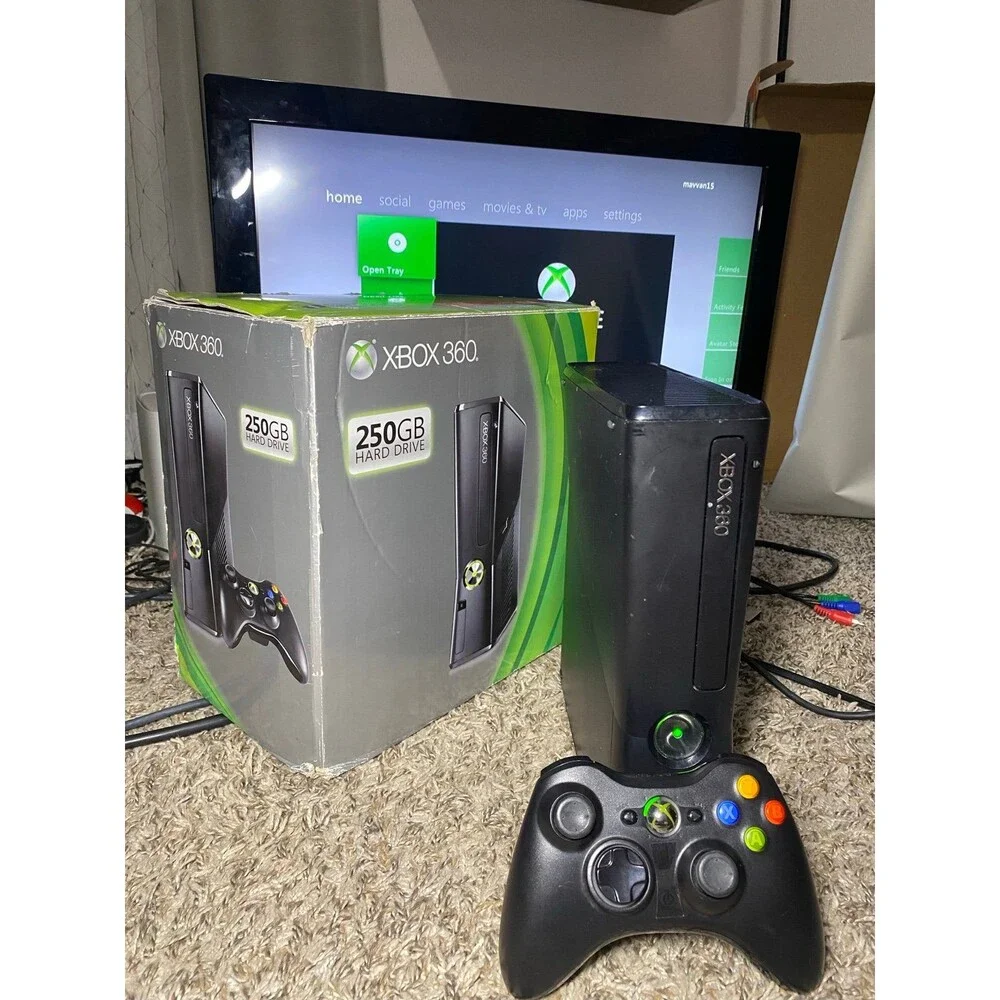 Microsoft Xbox 360 Slim Console 250GB Black - Tested - In Box Matching Serials